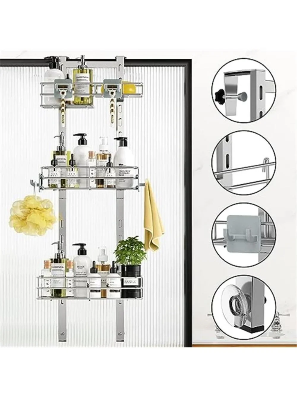 Over The Door Shower Caddy Adjustable Bathroom Organizer Rustproof Metal Shelf